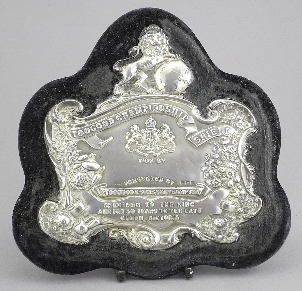 Hallmarked Silver "Too Good Championship Shield" on Velvet Backing, 6 3/4" x 6 3/4".: Hallmarked Silver "Too Good Championship Shield" on Velvet Backing, 6 3/4" x 6 3/4".