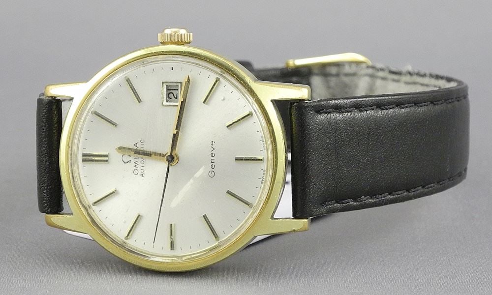 Vintage Gold Plate Omega Automatic Geneve Wrist Watch with Later Strap, 1 3/8" Diam (as found). (1 of 4)
