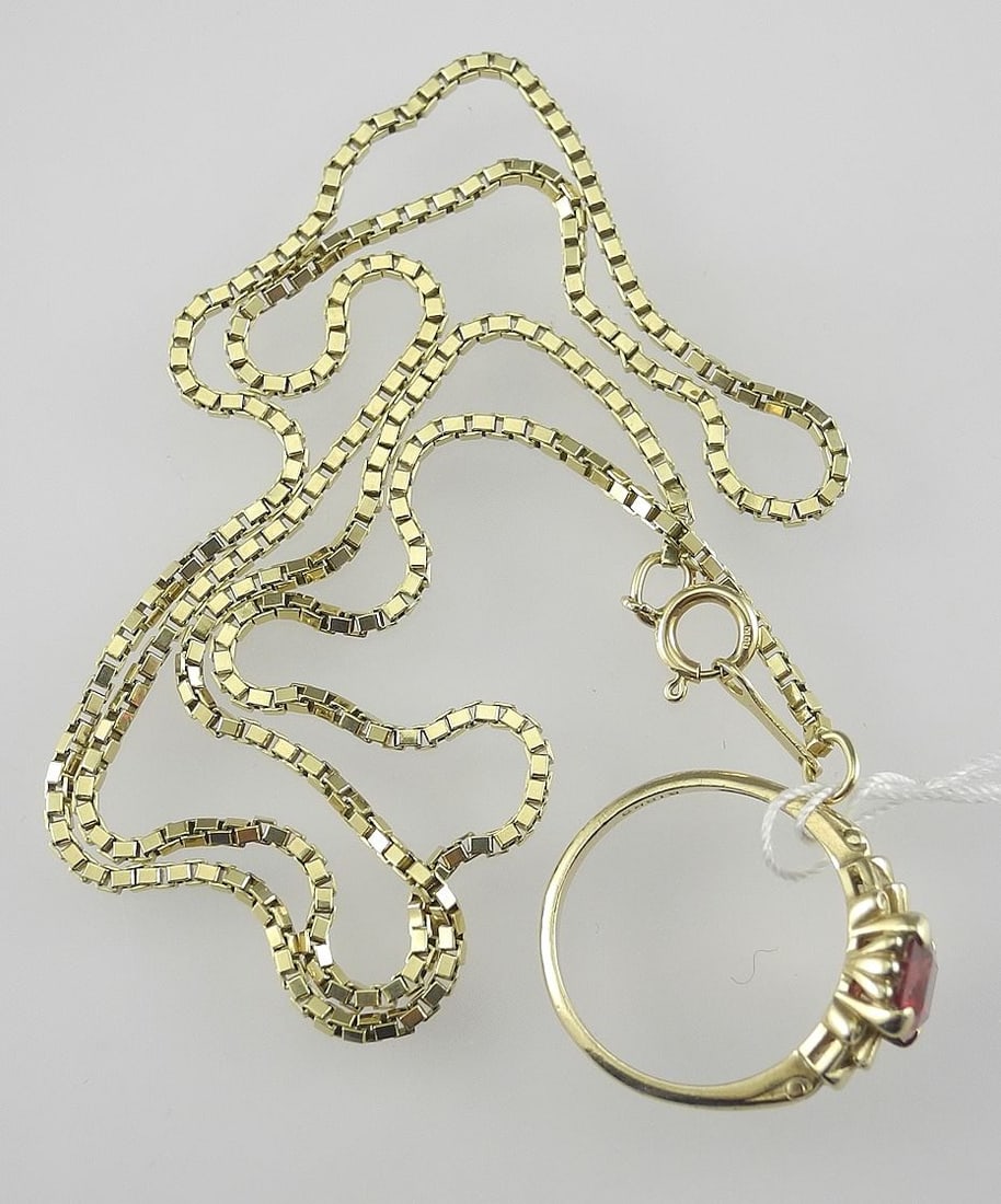 10K Gold Necklace & Ring (both marked), 19"L, Size 6 1/2, TW 8.5g. (1 of 3)