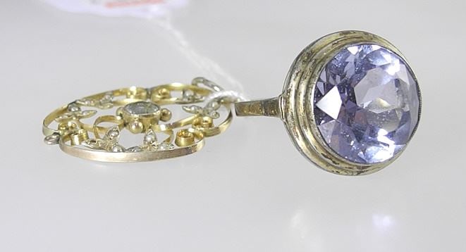 Two Blue Stone Jewelry Items: .835 Ring & Unmarked Edwardian Pendant, TW 7.0g. (1 of 2)