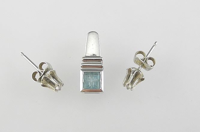 14K (marked) Yellow Gold Topaz Pendant & Pair 10K (marked) Diamond Studs, TW 2.3g. (1 of 3)