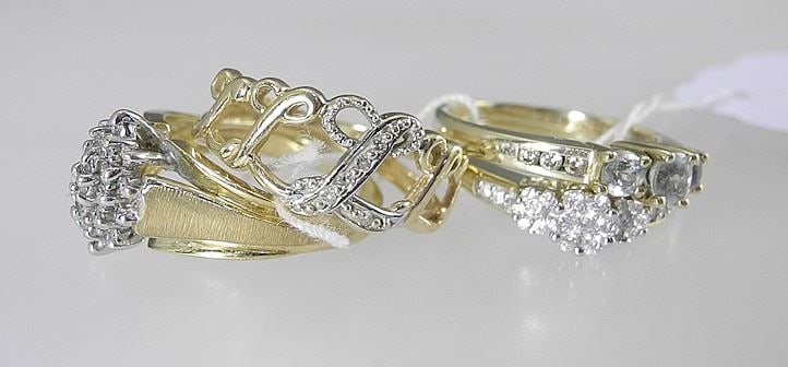 Four 10K (marked) Yellow Gold & Diamond Rings, Sizes 4/4 1/4//5, TW 8.1g. (1 of 2)