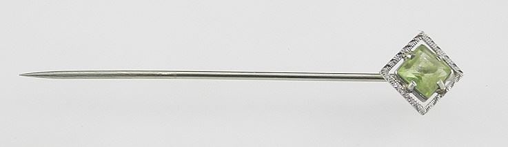 Art Deco 18K White Gold & Peridot Stick Pin, 2 1/8"L, 1.3g. (1 of 1)