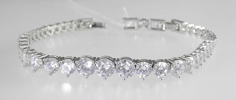 Platinum Plated Graduated Tennis Bracelet, 7"-7.5"L.: Platinum Plated Graduated Tennis Bracelet, 7"-7.5"L.