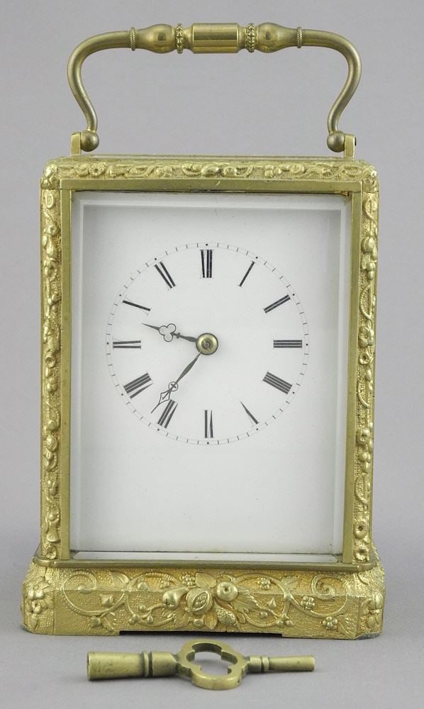 Japy Freres Cast Brass Case Carriage Clock with Key, 5 1/8"h. (1 of 9)