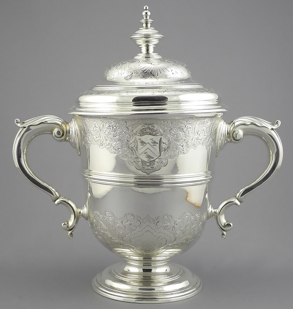 George II Silver Two Handled Covered Cup, London 1737, 10 5/8"h, 1556g. (1 of 15)