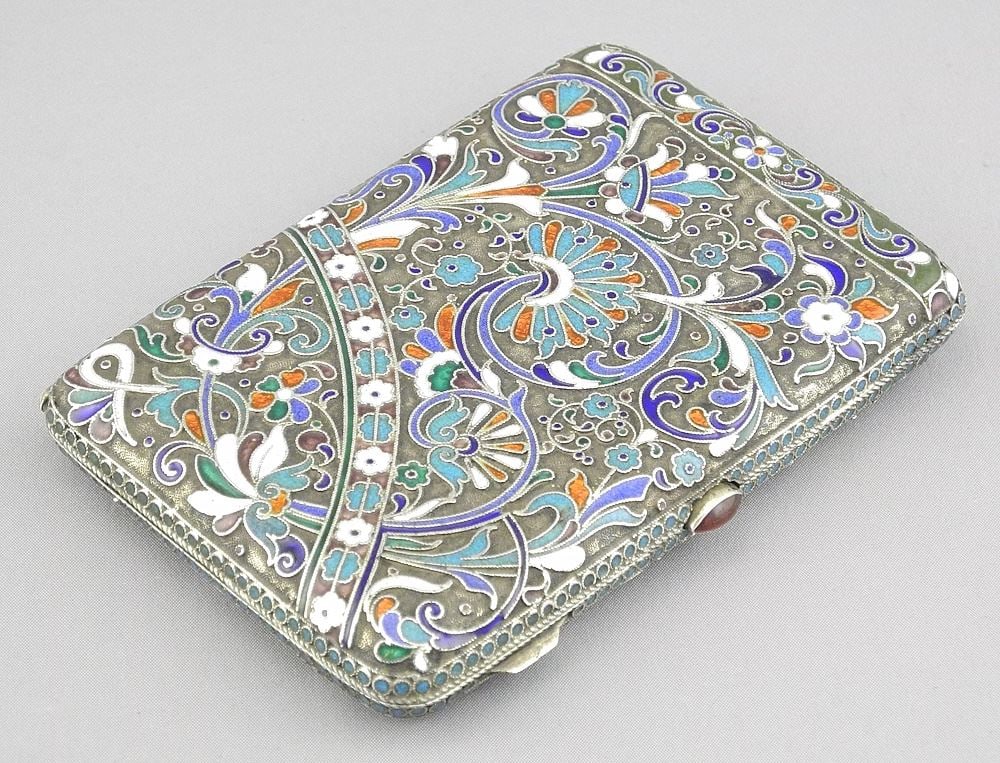 Russian Enamel Cigarette Case Marked M3, 84 Zolotniki, 4 1/4", 178g. (1 of 8)