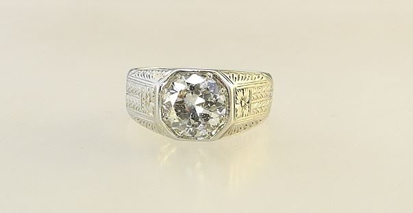 Art Deco 14K Gold 2.43ct Brilliant Cut Diamond Ring, Size 7 1/4, H-I / Clarity I-1 (condition not (1 of 5)