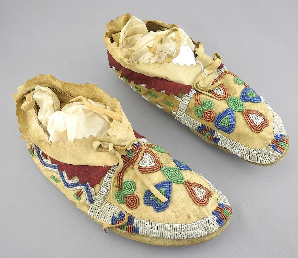 Pair of Old Beaded Moccasins, 10"L. (1 of 4)