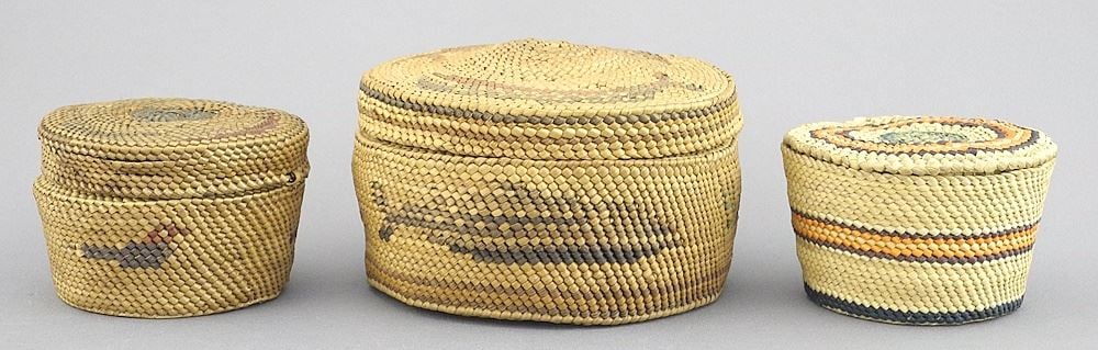 Three Nuu-Chah-Nulth Baskets, 2 5/8" - 3 7/8" Diameter. (1 of 5)