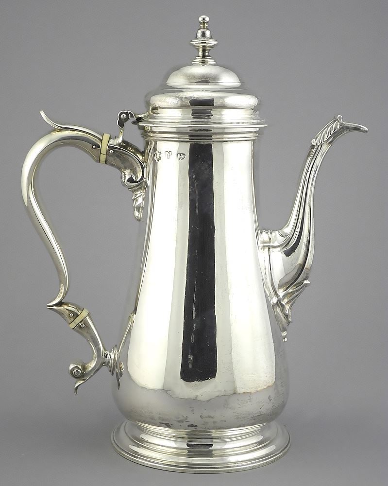 George II Silver Coffee Pot, London 1752, 9 7/8"h, 865g. (1 of 7)