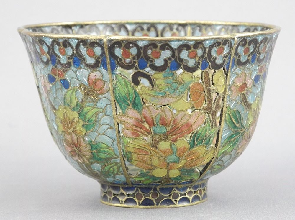 Chinese Plique a Jour Enamel Cup, 2" x 2 7/8" Diameter. (1 of 9)