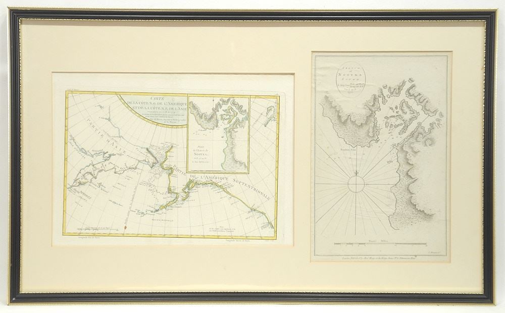Two Antique Charts of Nootka Sound: du Vaisseau C.1779 / A.Hogg C.1778, 17" x 29".: Two Antique Charts of Nootka Sound: du Vaisseau C.1779 / A.Hogg C.1778, 17" x 29".