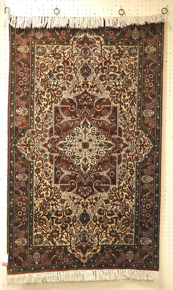 Hand Knotted Silk Blend Persian Carpet Approximately 5'4" x 3'4". (1 of 2)