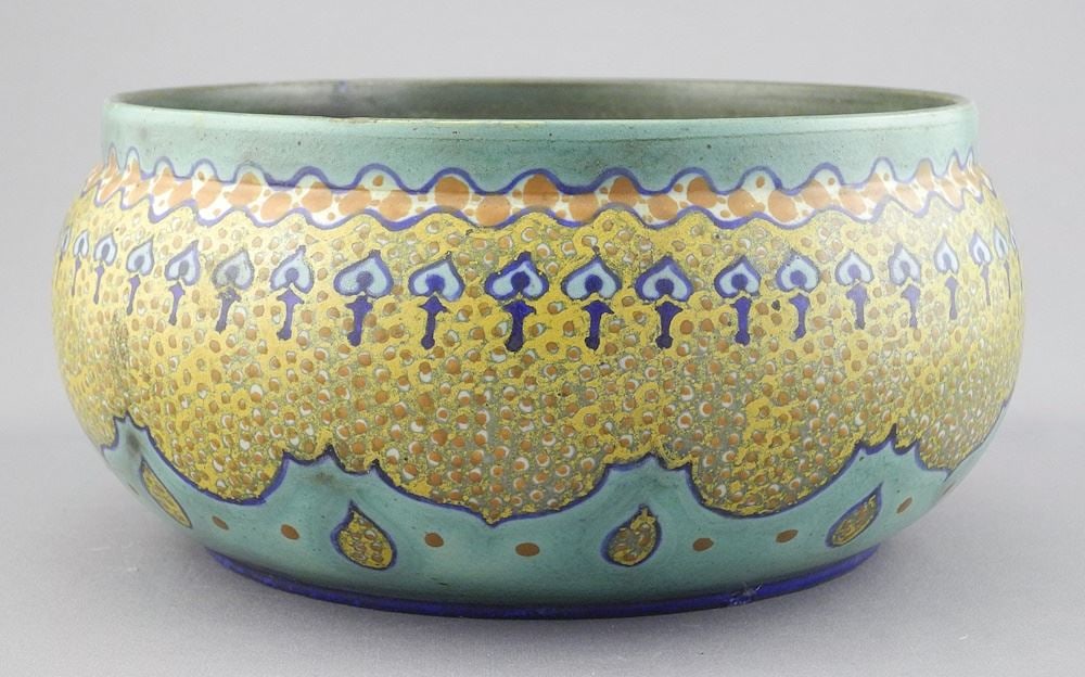 Gouda Bowl Marked Liberty & Co., Made in Holland, 4" x 8 1/2" Diam.: Gouda Bowl Marked Liberty & Co., Made in Holland, 4" x 8 1/2" Diam.See condition report.