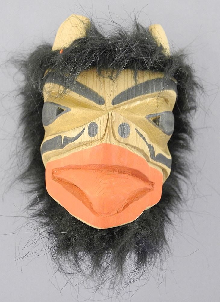 Kwagiulth Miniature "Male Baby Wolf" Mask signed Betty Joe, 4 1/2". (1 of 3)
