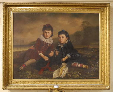 Oil on Canvas signed J.W. (John Wesley) Bridgman 1853, 35 1/2" x 47" , "Ashdown Twins, Winnipeg: Oil on Canvas signed J.W. (John Wesley) Bridgman 1853, 35 1/2" x 47" , "Ashdown Twins, Winnipeg