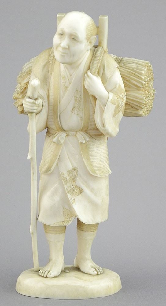 Meiji Okimono of a Farmer, 5 7/8"h, 281g.: Meiji Okimono of a Farmer, 5 7/8"h, 281g.