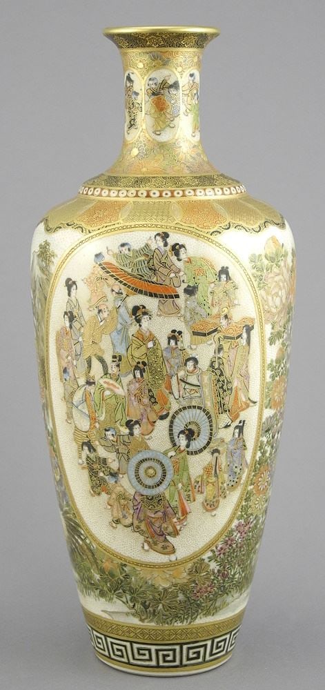 Satsuma Vase with Festival & Musical Scenes, 10"h.: Satsuma Vase with Festival & Musical Scenes, 10"h.
