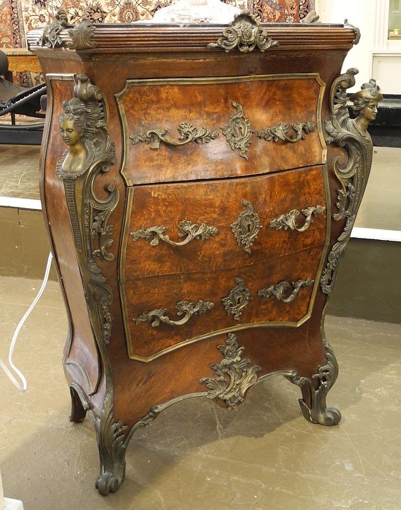Louis XV-Style Marble Top Bombe Commode, 38 1/2" x 29" x 15 1/2". (1 of 7)