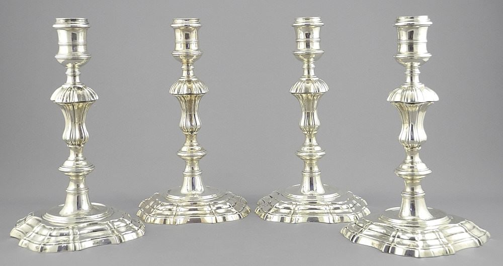 Set of Four George II Silver Candlesticks, John Cafe London 1742, 7 1/2"h, 1898g. (1 of 10)
