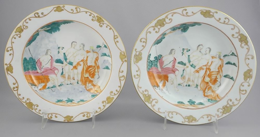 Pair of 18th C. Chinese Export Porcelain Soup Plates, 8 7/8" Diam. (1 of 10)