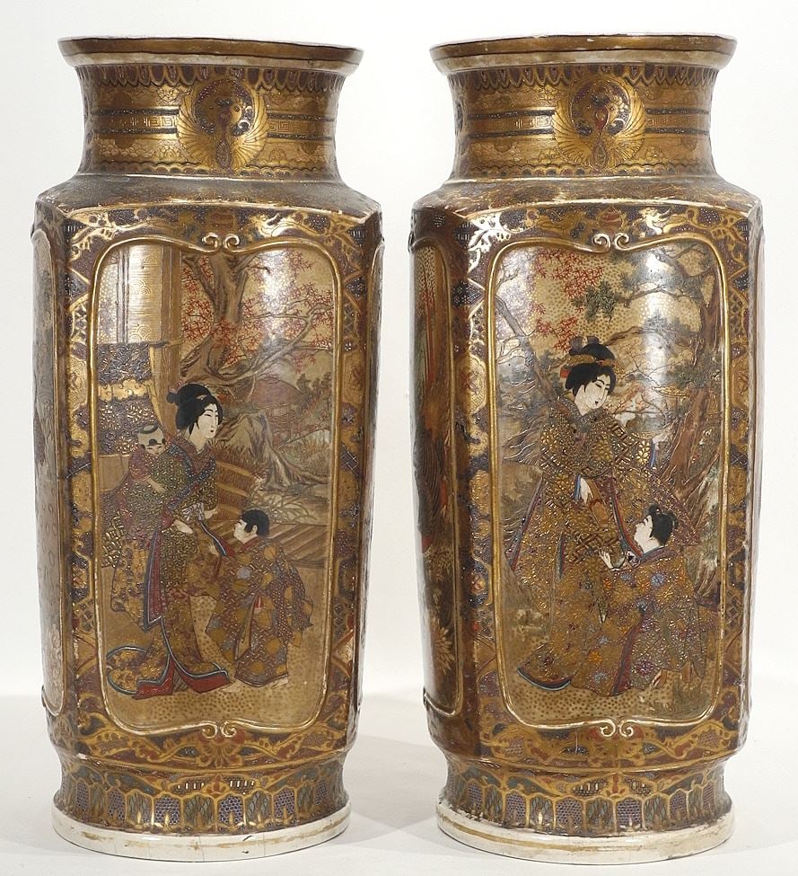 Pair of Satsuma Vases, 17 5/8"h (as found). (1 of 10)