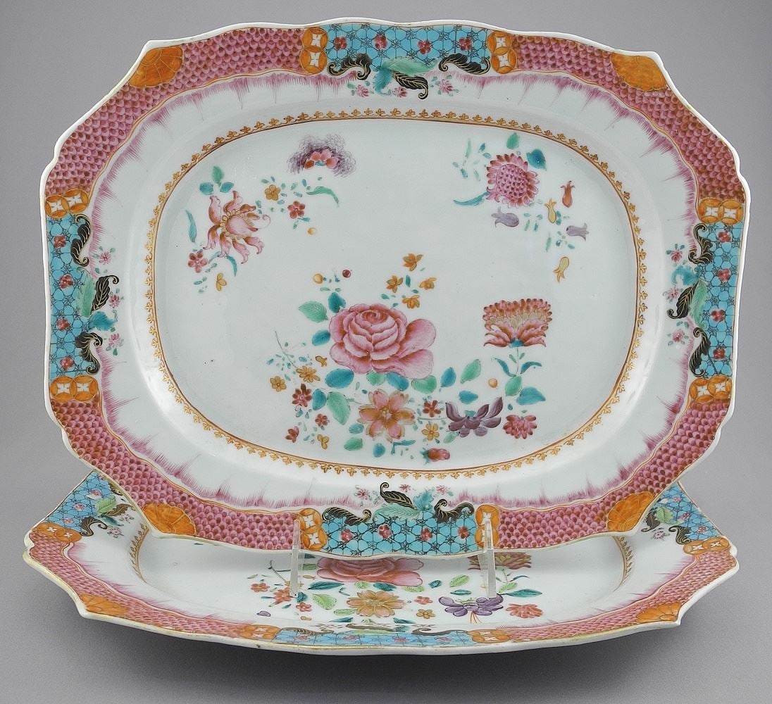 Pair of 18th C. Chinese Porcelain Platters, 13 1/2"w. (1 of 14)