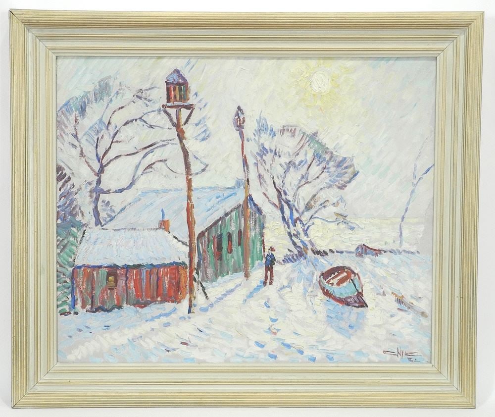 Oil on Canvas signed (Edgar Hewitt) Nye, 18" x 22", "Fisher Huts Alexandria". (1 of 10)