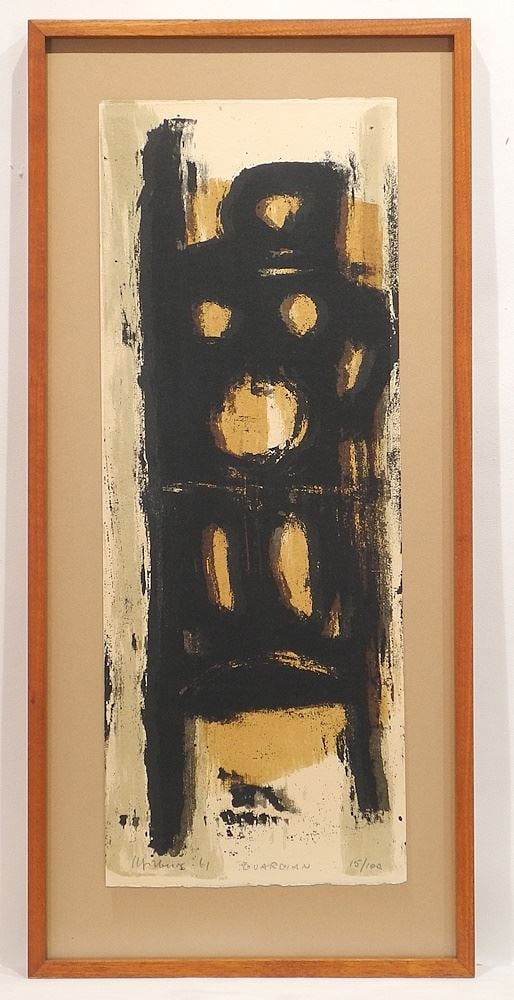 Serigraph signed H (Herbert) Siebner 61', 26 1/4" x 10", "Guardian" #15/ 100. (1 of 4)