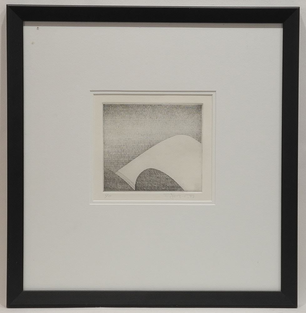 Etching signed F. (Flemming) Jorgensen'72, Plate 4 3/4" x 5 3/4", "Curved Forms" #5/10. (1 of 5)