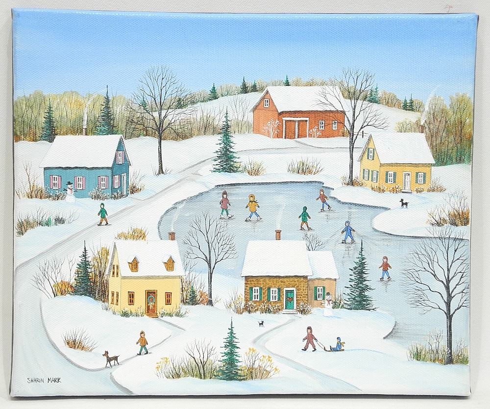 Acrylic on Canvas signed Sharon Mark, 10" x 12", "The Big Pond". (1 of 5)