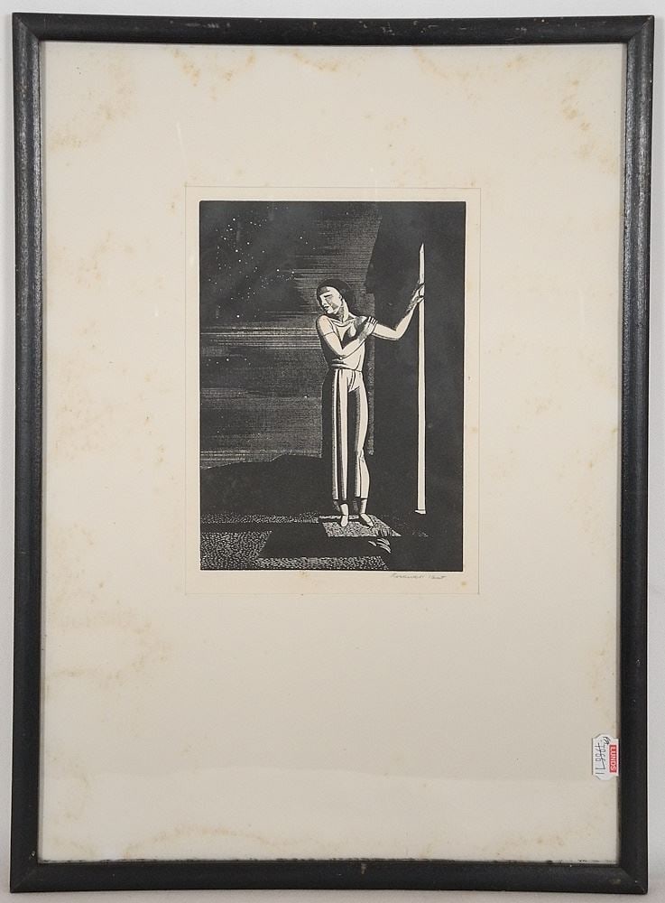 Wood Engraving signed Rockwell Kent, 7 1/2" x 5 1/2", "Starry Night" (foxing noted). (1 of 4)