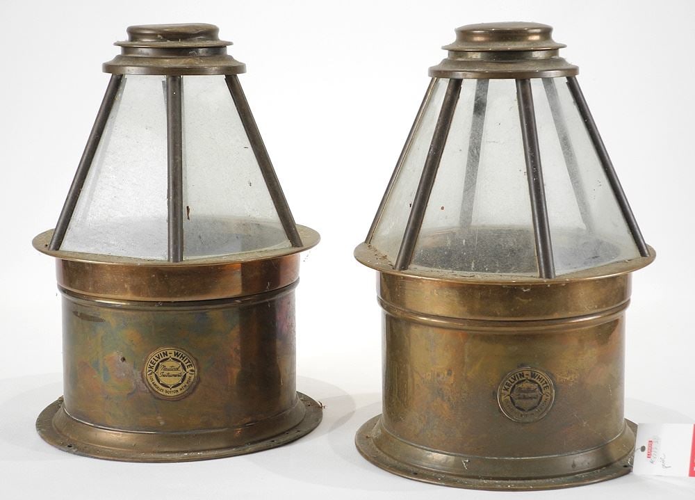 Pair of Kelvin-White Nautical Instruments, Brass Skylight Binnacles. (1 of 3)