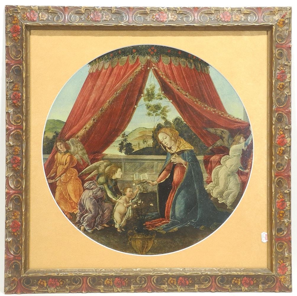 Pair of Renaissance Revival Lithographic Roundels, 17" d.: Pair of Renaissance Revival Lithographic Roundels, 17" d.