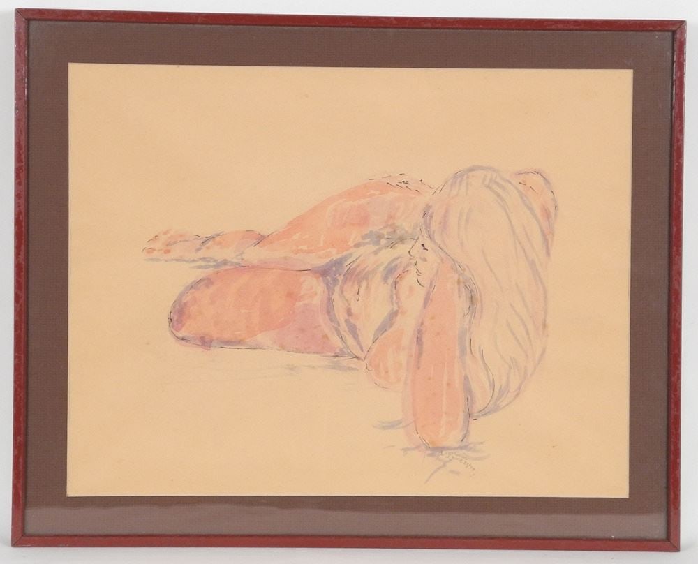Watercolour signed D. Godwin, June 21, 1979, 13" x 17", "Reclining Nude".: Watercolour signed D. Godwin, June 21, 1979, 13" x 17", "Reclining Nude".