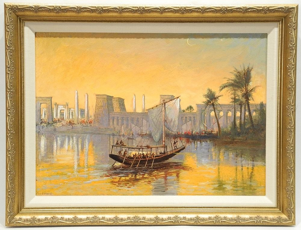 Facsimile on Board by J.D (John Douglas) Woodward, 9 1/2" x 13 1/4", "Egyptian Evening Scene". (1 of 10)