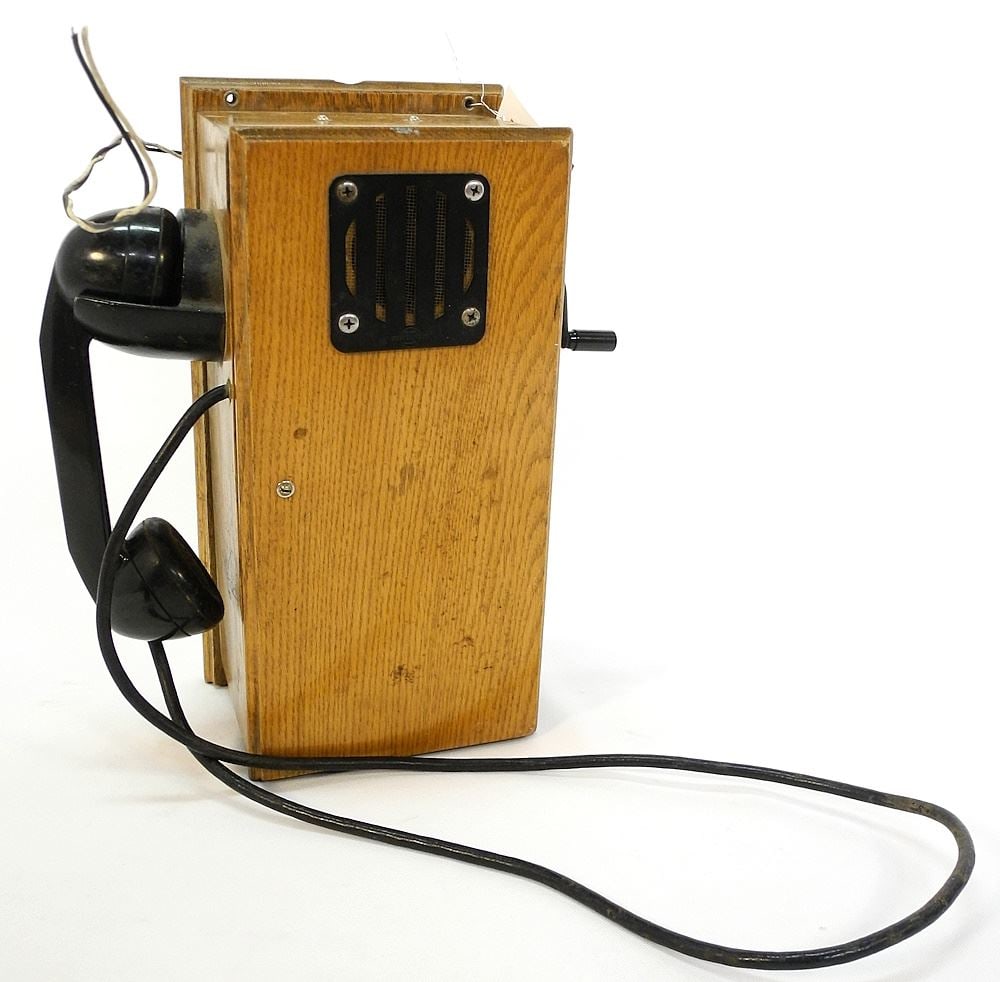 Connecticut Oak Cased Wall Phone, 14 3/8"h.: Connecticut Oak Cased Wall Phone, 14 3/8"h.