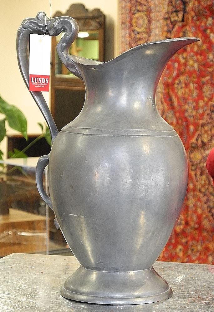 Pewter Pitcher Marked "Old World Pewter", 13 7/8"h.: Pewter Pitcher Marked "Old World Pewter", 13 7/8"h.