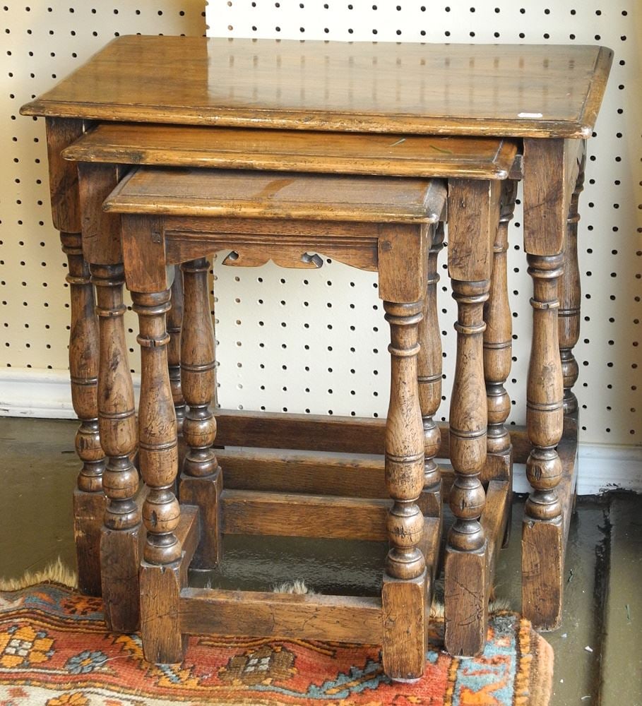 Trio of Oak Nesting Tables, 20".: Trio of Oak Nesting Tables, 20".