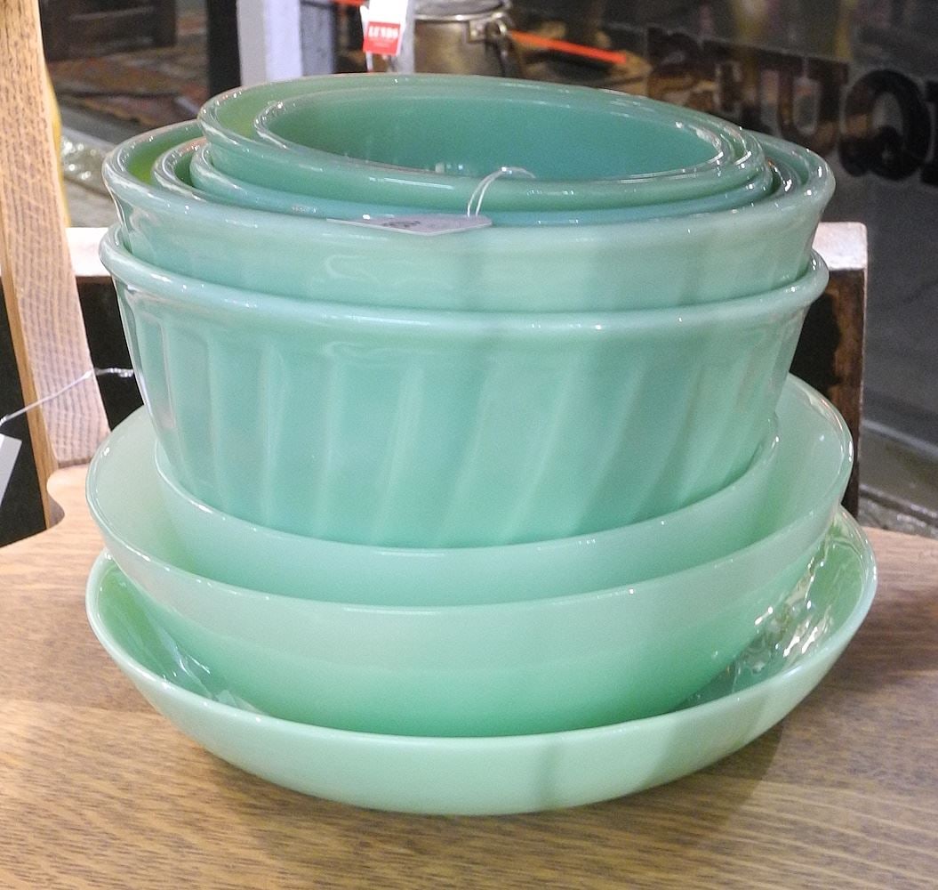 9 Jadeite Bowls & Mixing Bowls, 6-10 3/8" Diam. (1 chipped). (1 of 1)