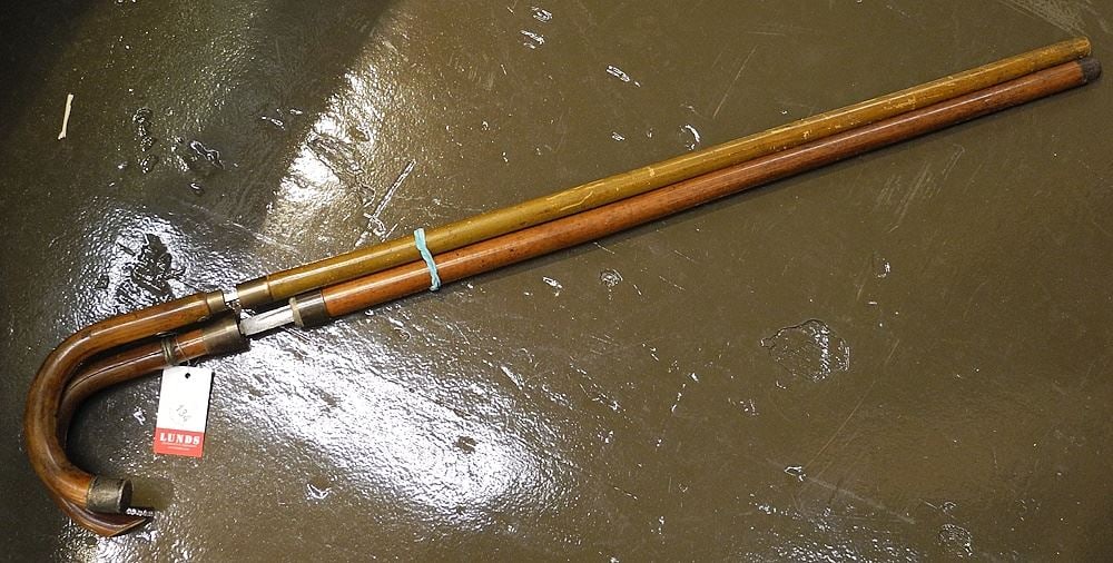 Two Sword Canes Signed W.H. London - as found, 35" x 35 3/4". NO EXPORT (1 of 1)