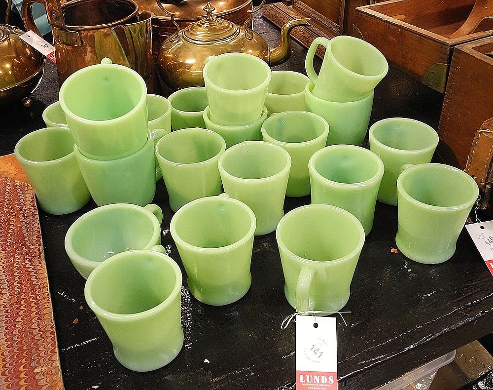 21 Fire-King Jadeite & Jadeite Mugs, 3-4"h. (1 of 1)