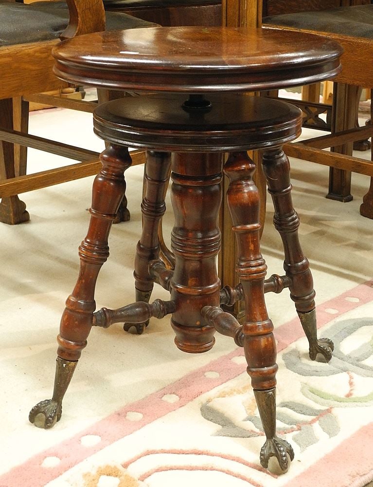 Hardwood Piano Stool with Glass Ball & Claw Feet, Approximately 19"h.: Hardwood Piano Stool with Glass Ball & Claw Feet, Approximately 19"h.
