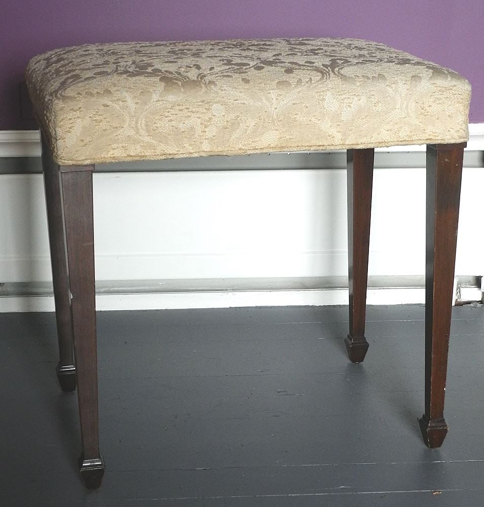 Mahogany Brocade Upholstered Stool, 22" x 18" x 21 1/2" h. (1 of 3)