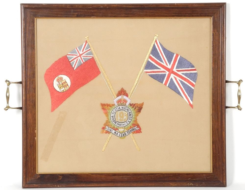 Regiment 193 Nova Scotia Highlanders Embroidery Panel, 23"w.: Regiment 193 Nova Scotia Highlanders Embroidery Panel, 23"w.
