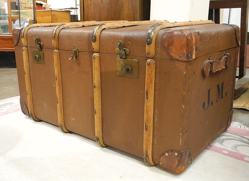 Circa 1900 Wood Bound Trunk, 19". (1 of 3)