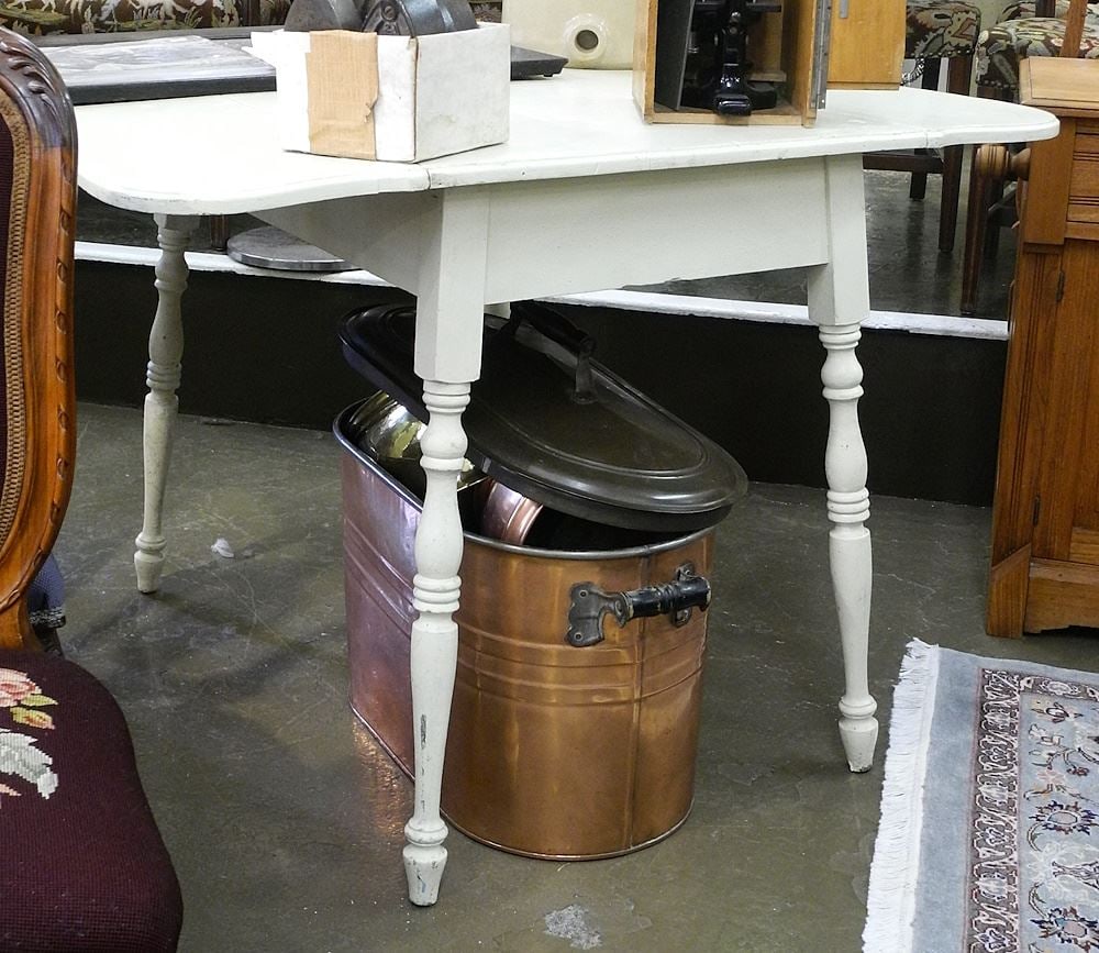 Vintage White Painted Drop Side Farmhouse Table, 36"w. (1 of 1)