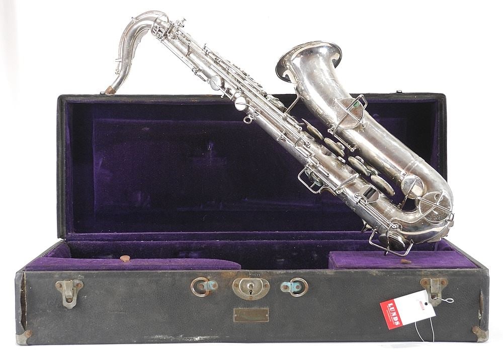 Buescher Elkhart Ind. Saxophone with Case, 27"w (as found). Serial 157847 (1 of 7)