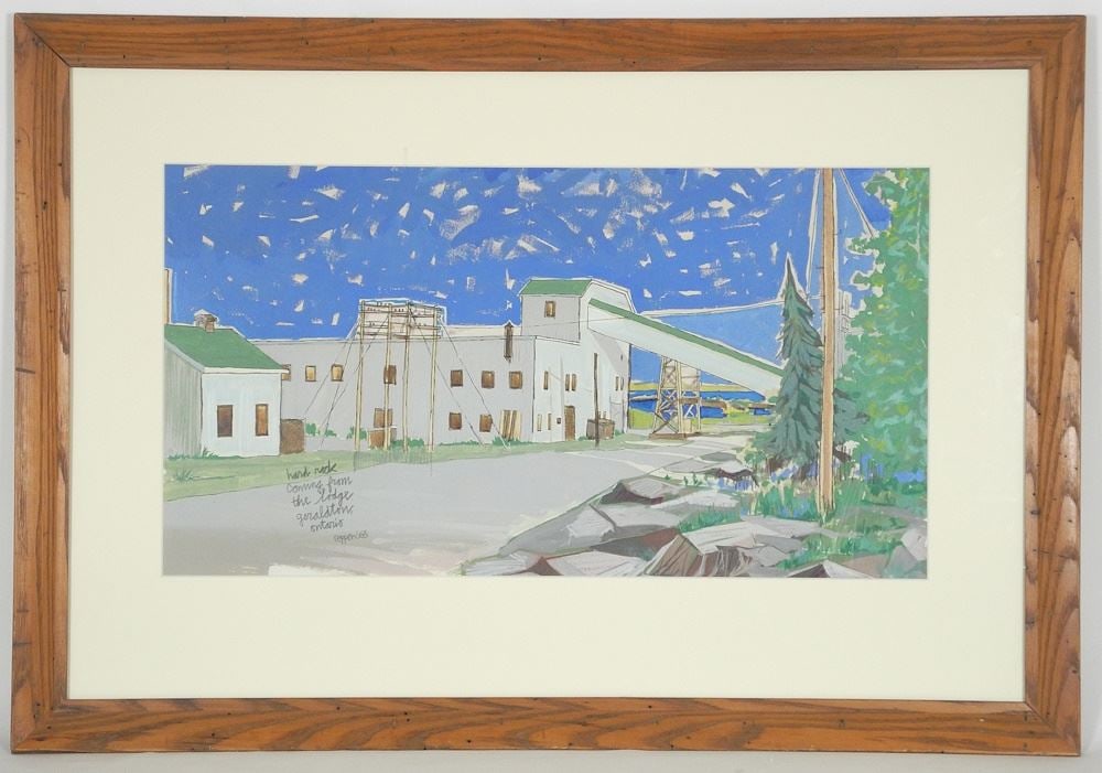Gouache on Paper signed (Jack) Reppen'63, 14 1/2" x 27", "Hard Rock Coming...".: Gouache on Paper signed (Jack) Reppen'63, 14 1/2" x 27", "Hard Rock Coming...".